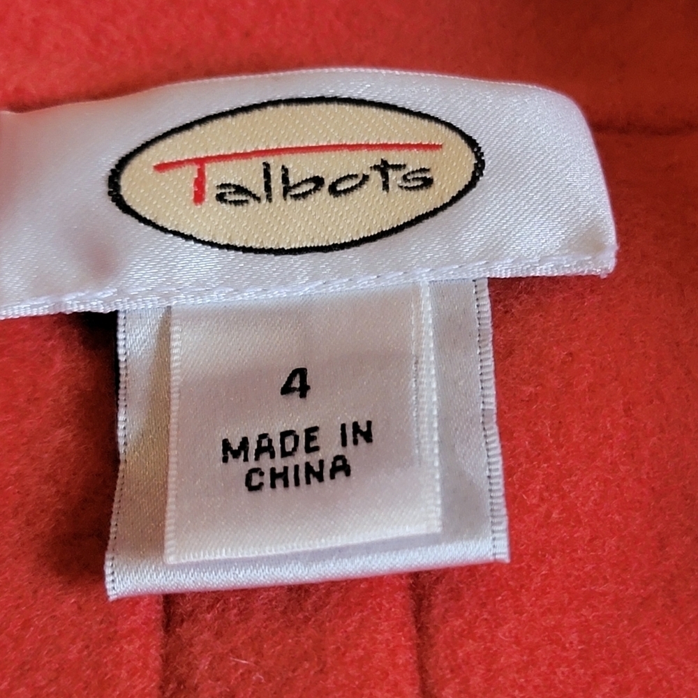 Talbots 100% Wool Open Style Blazer Felt Jacket size 4 Coral Peach Pockets - Picture 5 of 11